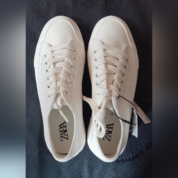 Zara white platform canvas sneakers size US 6.5 NEW - Picture 8 of 11